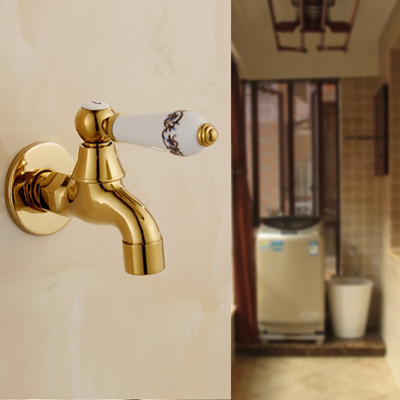 Wall-Mounted Faucet Bibcocks Brass Tap Decorative European Style Taps Washing Machine Mixing Valve 4 Points Single Cold Water
