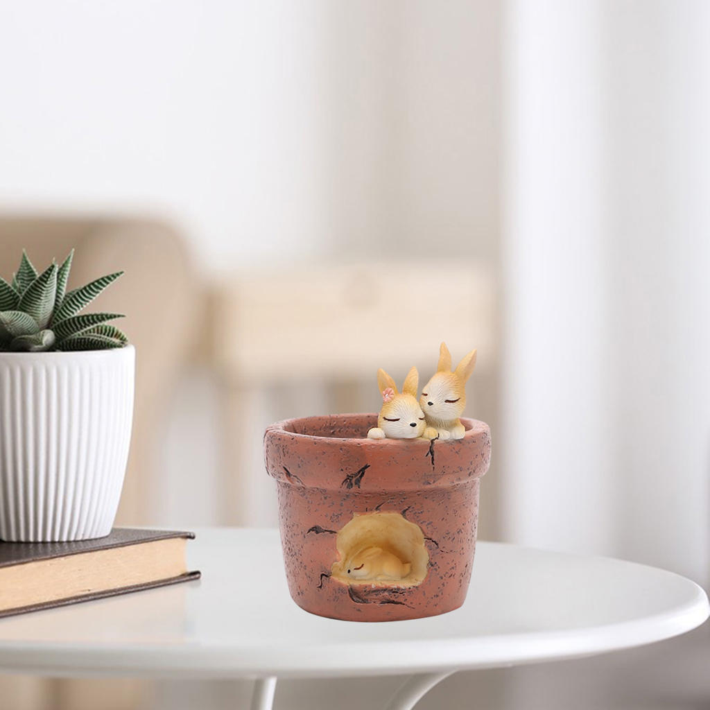 2x Succulent Pots Resin Flower Pot Small with Drainage for Indoor