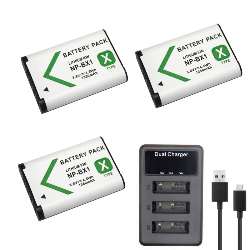 5Pcs 3.6V NP-BX1 Np Bx1 Batterij + 3 Slots Lader Voor Sony DSC-RX100 DSC-WX500 Iv HX300 WX300 HDR-AS15 x3000R MV1 AS30V HDR-A300: 3pcs and Charger