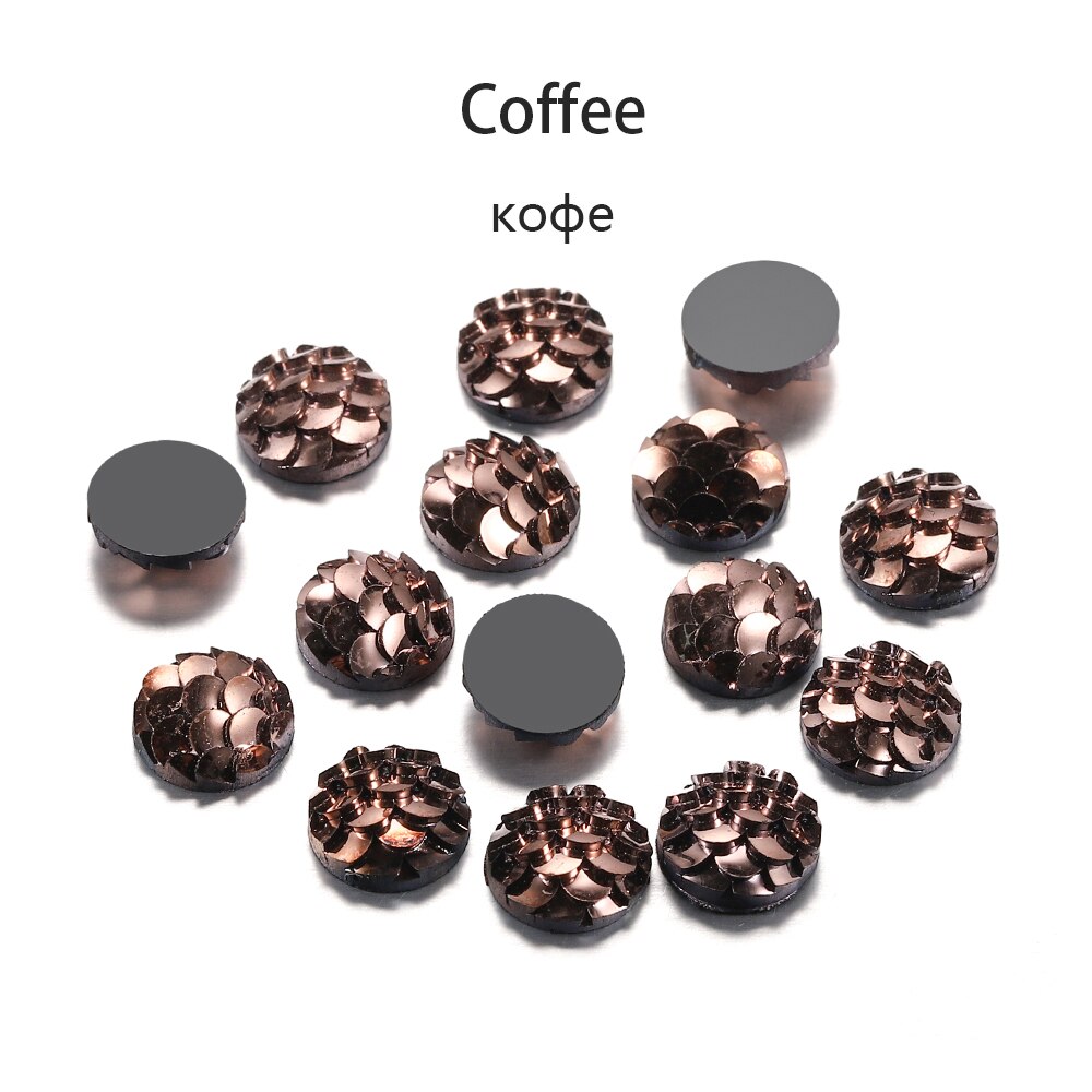 50Pcs 8mm Fish Scale Cabochons Flat Back Mermaid Resin Cabochon For Diy Jewelry Making Finding Supplies Accessories Bracelets: Coffee
