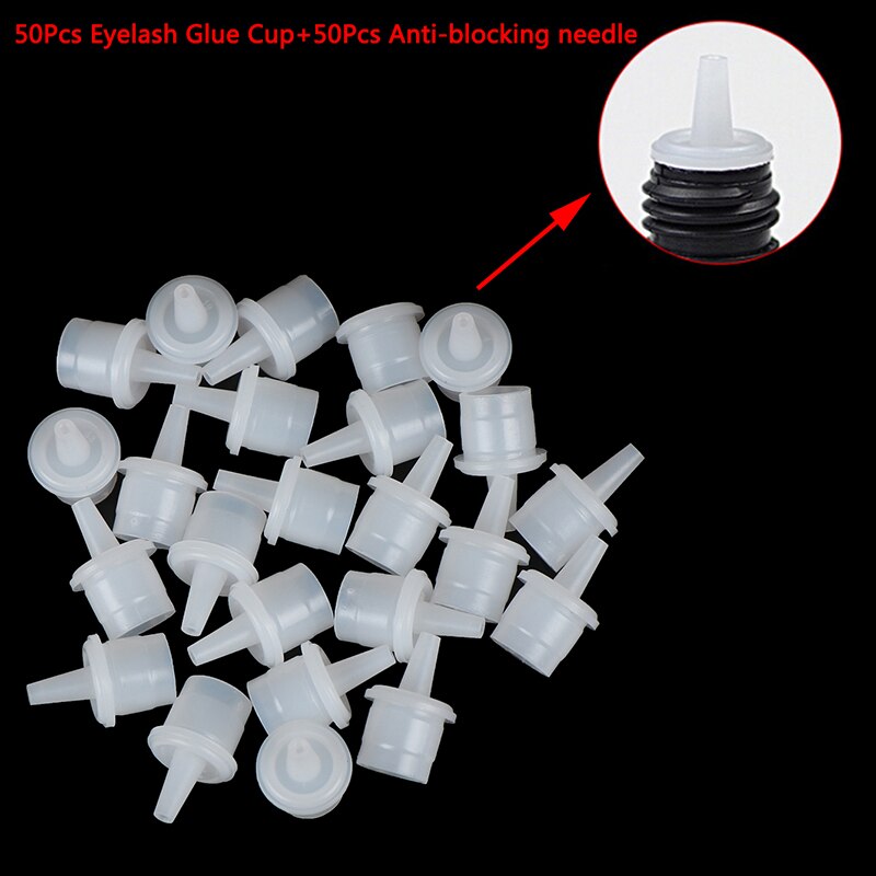 50 Lijm Flessen Vervanging Cover + 50 Anti-Blocking Pins Individuele Valse Wimpers Uitbreiding Lijm Lege Fles Plug Extension
