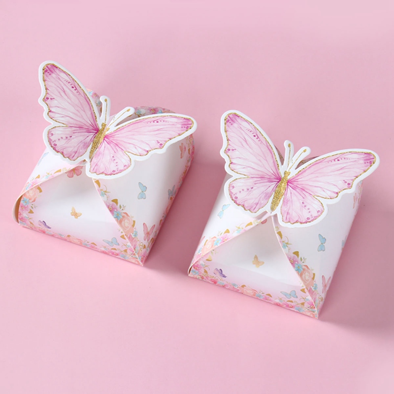 12 Stück Süßigkeiten-Geschenkbox, lila, rosa Schmetterling, Geburtstagsparty-Dekorationen, Hochzeitszubehör, Babyparty, Schokolade, Kekse, Geschenkbox, Tasche
