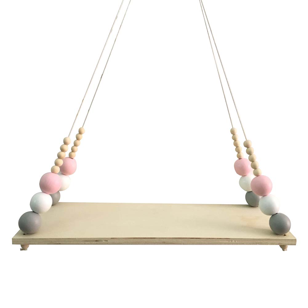! panneau de perles de bois nordique suspendus étagère de rangement enfants chambre pépinière décor mural à la maison: Pink White Grey