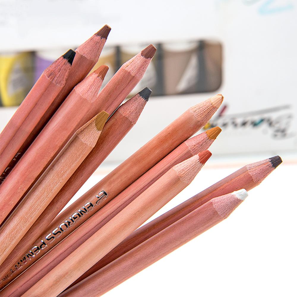 12 stk bløde pastelblyanter træskindsfarve pastelfarvet blyant