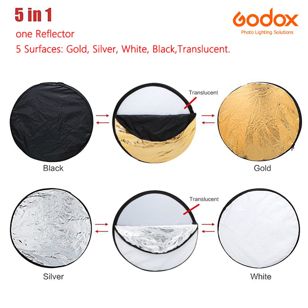 Godox 24" 60cm 5 in 1 Portable Collapsible Light Round Photography White Silivery Reflector for Studio Multi Photo Disc Diffuers
