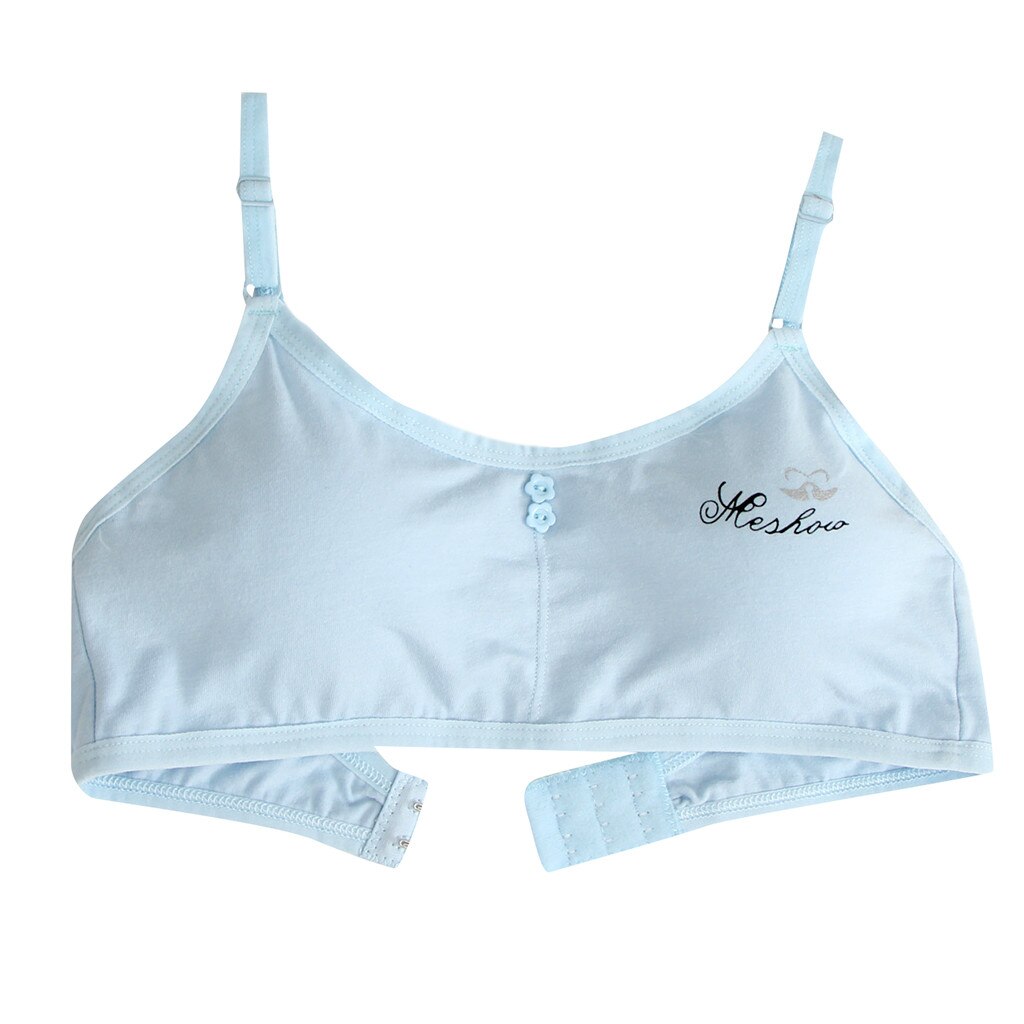 Meisjes Ondergoed Zachte Snoep Kleur Beha Voor Kids Tiener Training Kleine Brief Print Vest Ondergoed Puberteit Kleding # P30: Blauw
