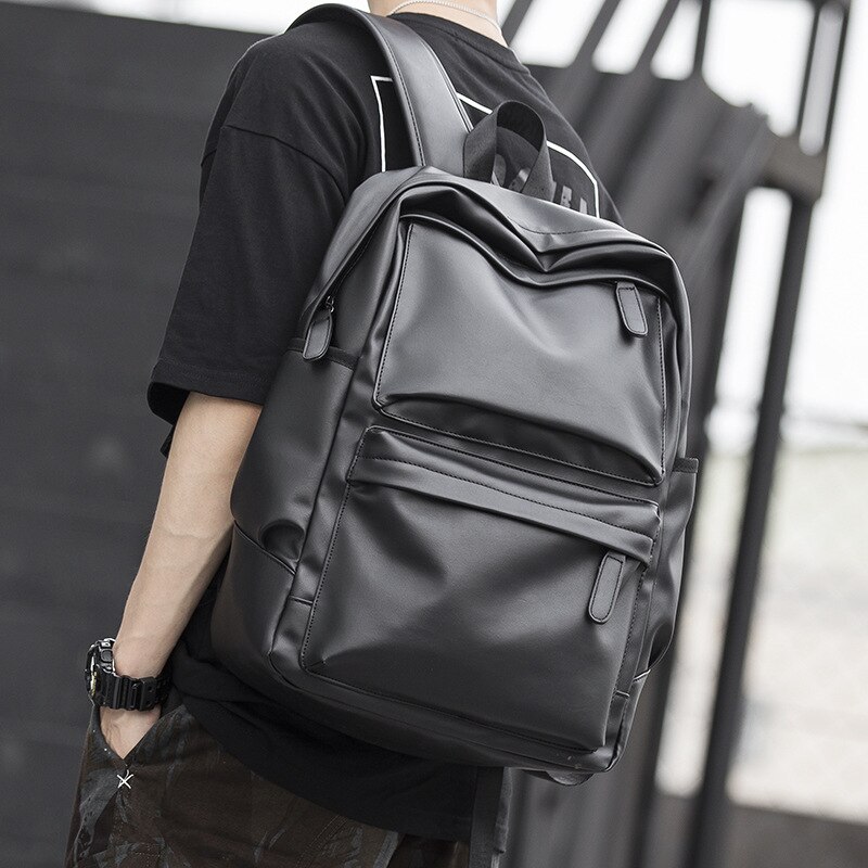 Mannen Lederen Rugzakken Zwart Schooltassen Voor Tieners Jongens College Boekentas Laptop Rugzakken Reistassen Mochila Masculina