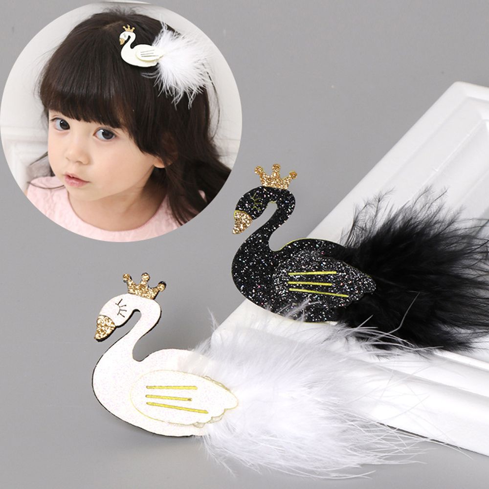 Glitter Wit/Zwarte Zwaan Haar Clips met Gouden Kroon Baret met veer Prinses Haarspelden Baby Kinderen Kids Haar Accessoires