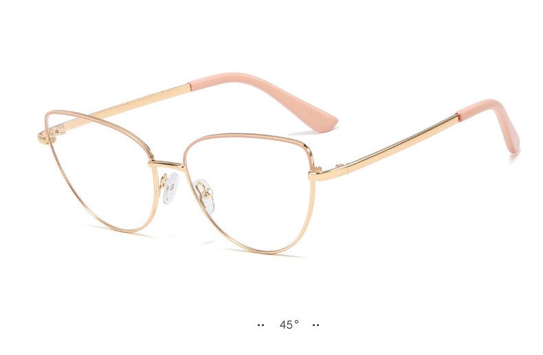 SOPRETTY de tendencia Retro Metal ojos de gato Marco de gafas de espejo plano, marcos de vidrio recetados para miopía, caso de hipermetropía F0225: Pink