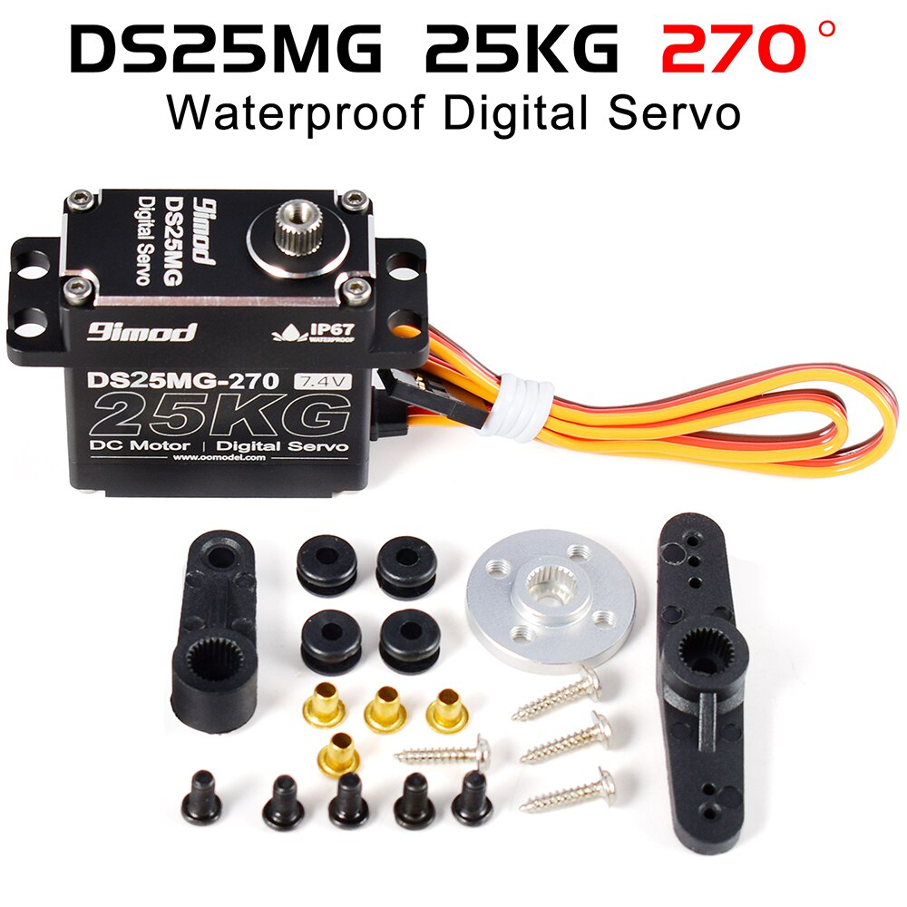 9imod DS25MG 25kg Waterpoof Servo 180°/270° Full Aluminum Case Metal Gear High Torque for 1/8 1/10 1/12 RC Car/Robot/Boat DIY: 25kg 270