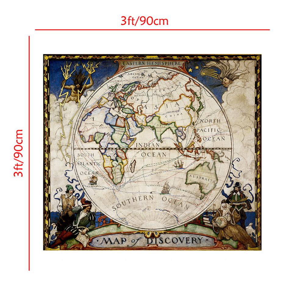 90X90Cm Antieke Decoratieve Kaart Middeleeuwse Stijl Non-woven Opvouwbare Wereldkaart 1:1 Wereldkaart Voor Trip en Reizen