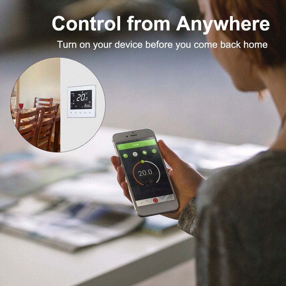 Google Home WiFi Smart Home Thermostat Water/Gas Boiler Heating Connection &amp; Voice Control Energy Saving LCD Touchscreen