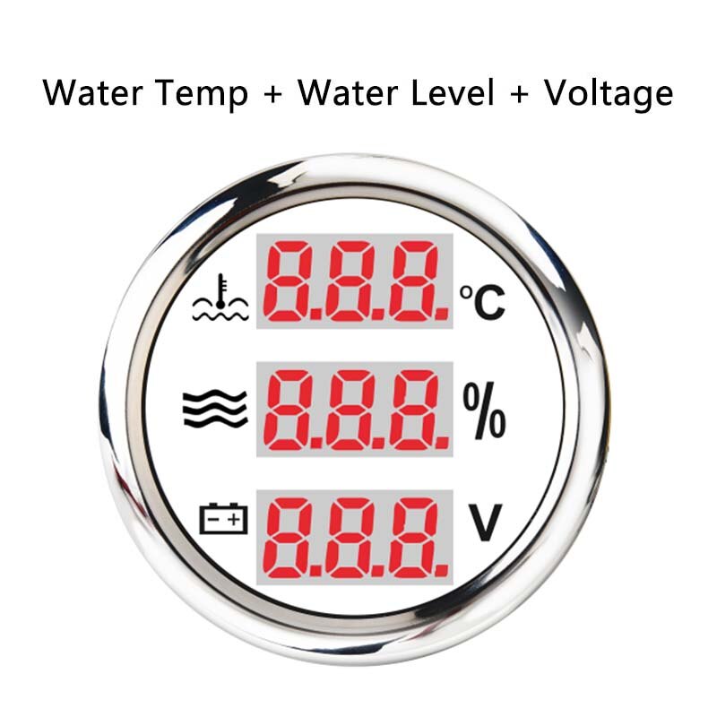 52mm Digital Gauge 3 in 1 Multi-Function Water Level Oil Press Fuel Gauge Tacho Meter Voltage With Alarm 9-32V: 4