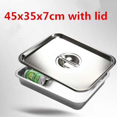 304 stainless steel buffet plate vegetable plate fruit plate barbecue plate Food plate Flat Bottom rectangle Basin Have Lid: 45x35x7cm tray lid
