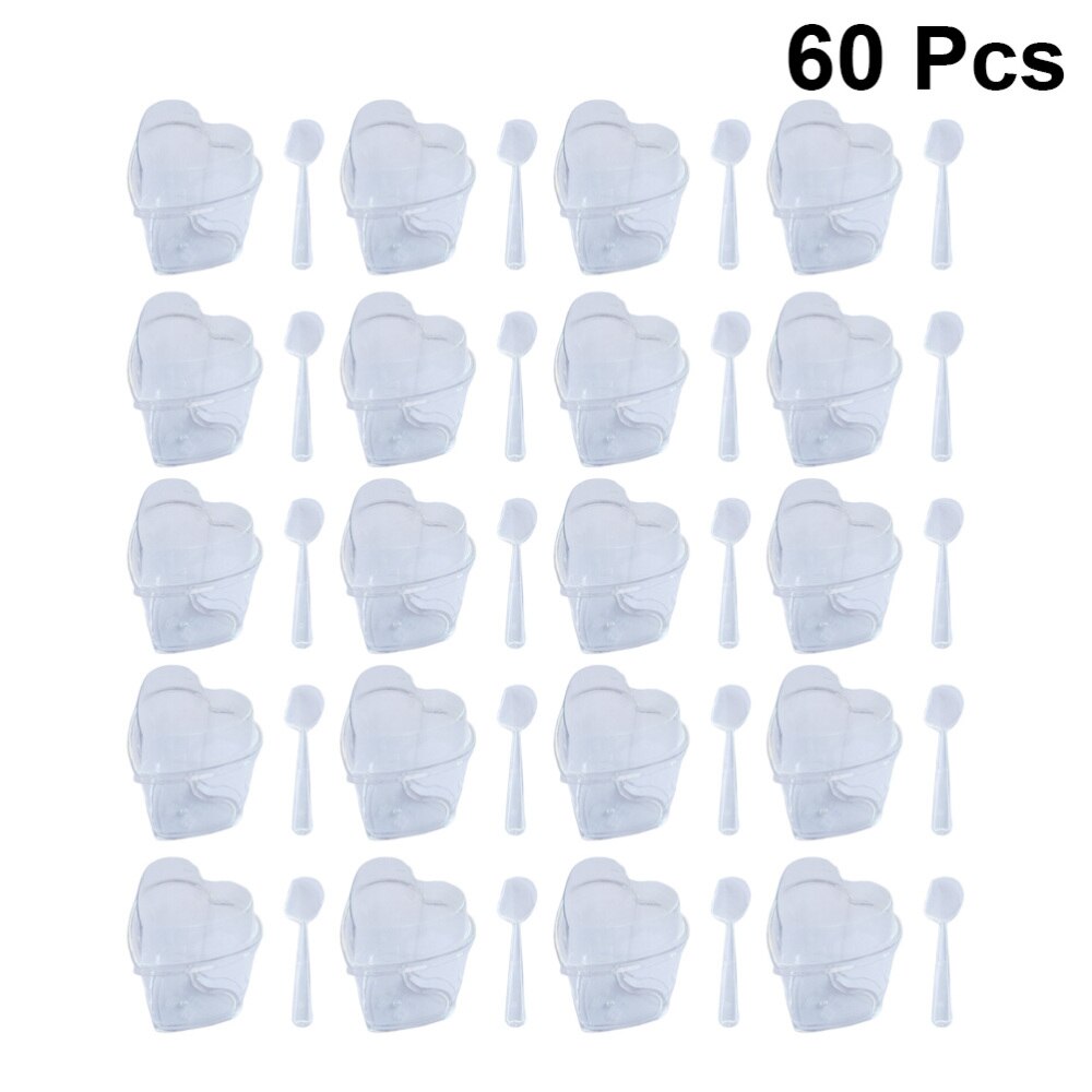 10 Sets 150ml Transparent Jelly Pudding Cup Mousse Dessert Container Heart Shape Bowl (Cup+Spoon+Lid): Picture 2