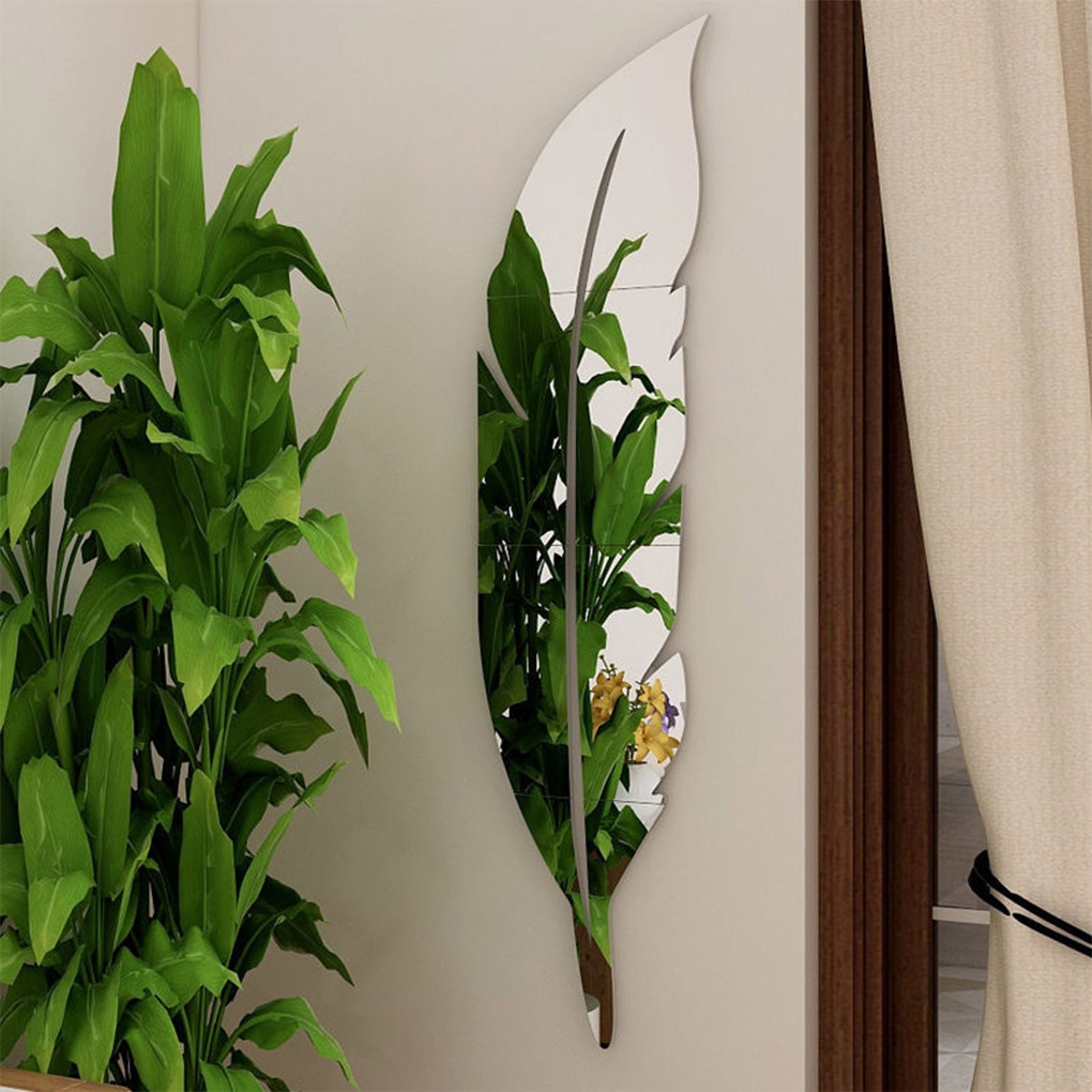 3D Mirror Wall Sticker Waterproof Feather Wall Decal Living Room Bedroom Art Home Decor Decal Stickers Mural Wall Decoration