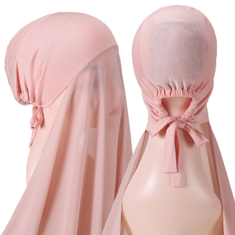 Tulband Hoed Motorkap Voile Moslim Zware Chiffon Hijab Met Bonnet Elastische Touw Gratis Gebruik Stijl Gratis Gebruik Sjaals: COLOR 8