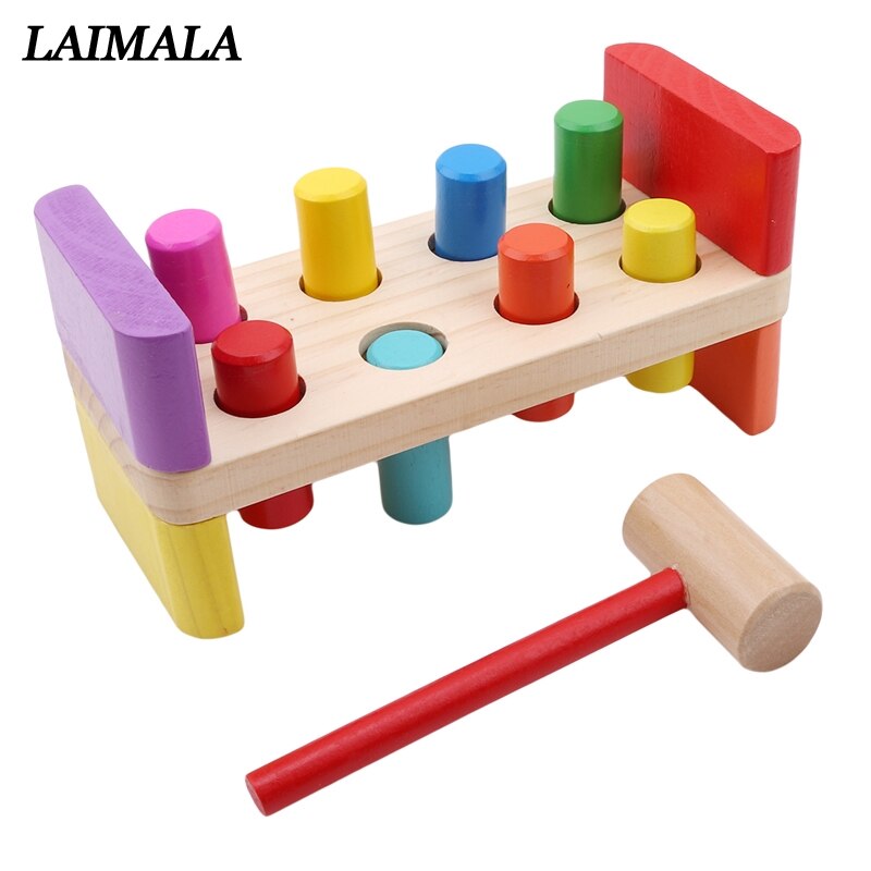 Houten Stampende Bench Met Hamer Kinderen Voorschoolse Speelgoed Multifunctionele Tool Onderhoud Doos Baby Moer Combinatie