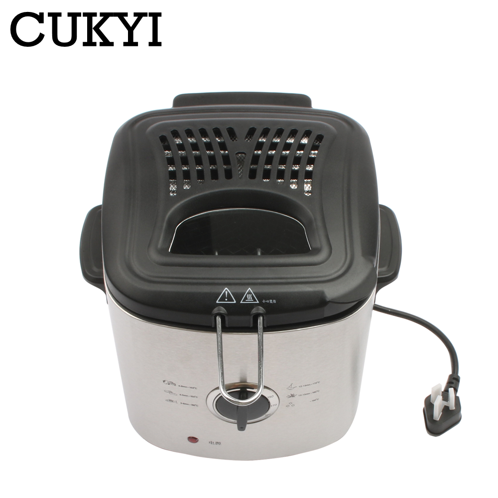 CUKYI 1.2L mini Electric deep fryer temperature adjustable french fries fryer removable stainless steel liner kitchen frying pan