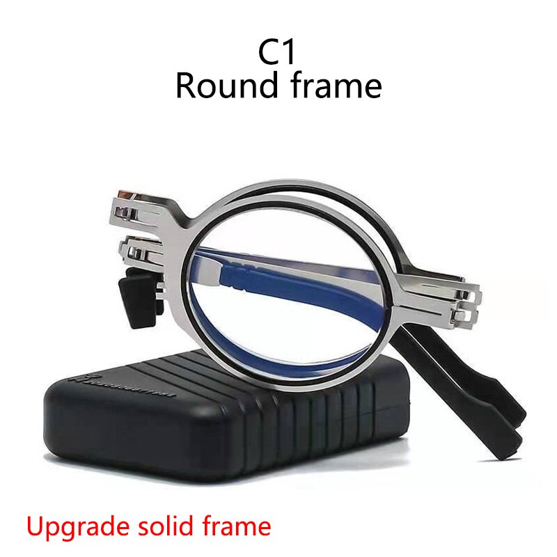 Vouwen Leesbril Metalen Ronde Mannen Blauw Licht Computer Grade Bril Smalle Brillen Frame Voor Mannen Gafas + 1,1.5,2,3,4: +300 / C1