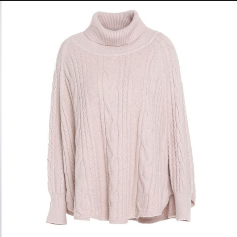 Style Turtleneck Cape Twist Cape Sweater European and American Bat Sleeve Loose Large Turtleneck Sweater Women