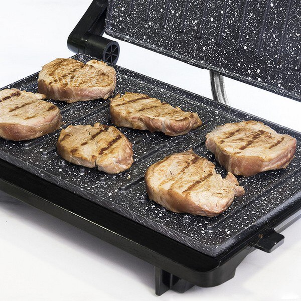 barbecue Elettrico Cecotec musica rock'nGrill 750 pieno aprire 750W Nero Grigio