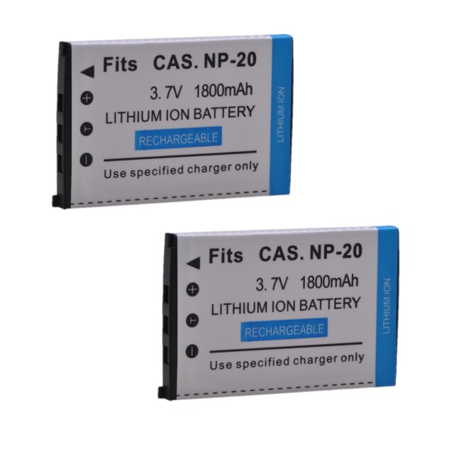 Batería de NP-20 NP20 CNP-20 de 1800mAh para CASIO NP 20, EX M20 S100 S20 S500 S600 S770 S800 S880 Z60 Z65 Z70 Z75 Z77 Z3 Z5 Z6 Z4 Z7: 2x Battery