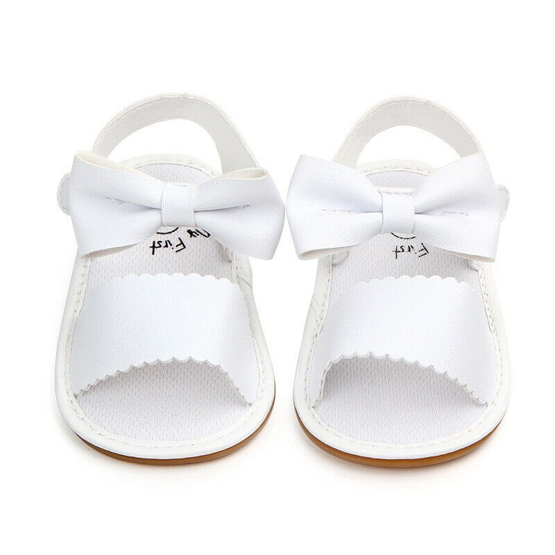 Sommerliche Baby-mädchen-sandalen mit schleife, rutschfeste krabbelschuhe, weiche sohle, lauflernschuhe mit schleife, weiche sohle: Weiß / 13-18 monate