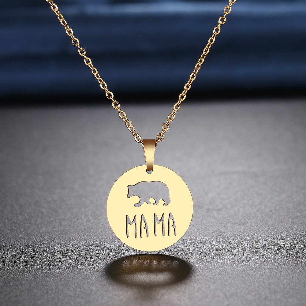 Colares de aço inoxidável elefante mama pingentes corrente gargantilha jóias moda colar para mulheres jóias festa presentes das mães: Gold