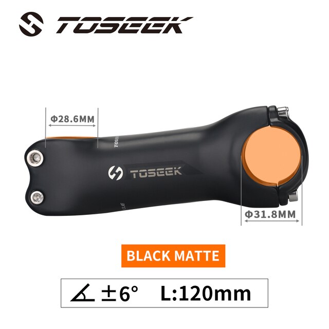 TOSEEK – guidon de vélo en fibre de carbone noir mat, 31.8mm, pièces de bicyclette, 6/17 degrés 70/80/90/100/110/120/130mm, fourche 28.6mm: 6 Degree 120MM