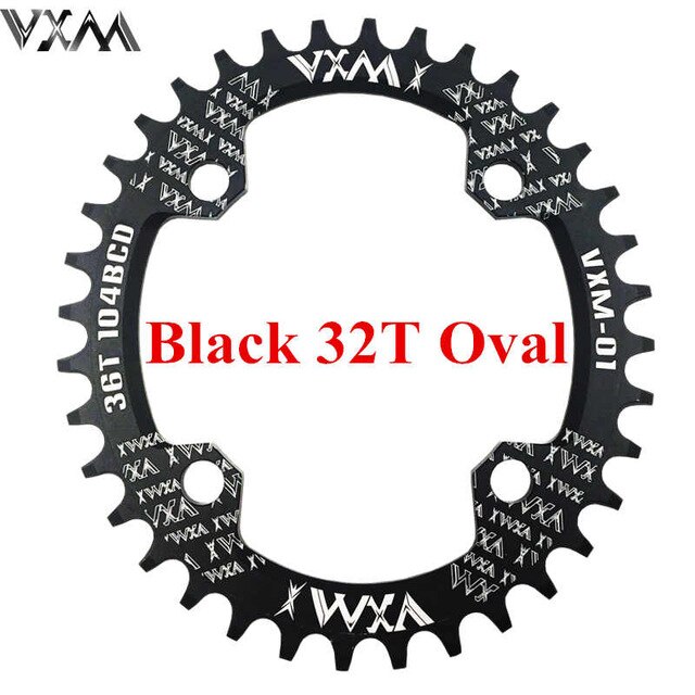 Fiets 104 bcd crank ovaal rond 30t 32t 34t 36t 38t 40t 42t 44t 46t 48t 50t 52t smal breed kettingwiel mtb fiets kettingblad: Ovaal 32t zwart