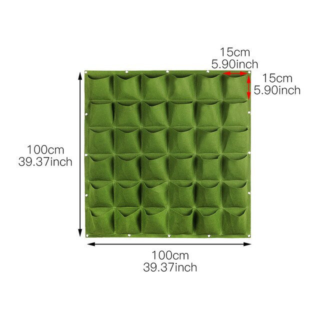Wall Hanging Planting Bags 18/36/49/72 Pockets Green Grow Bag Planter Vertical Garden Vegetable Living Garden Bag Flowers Supply: 36 grid green