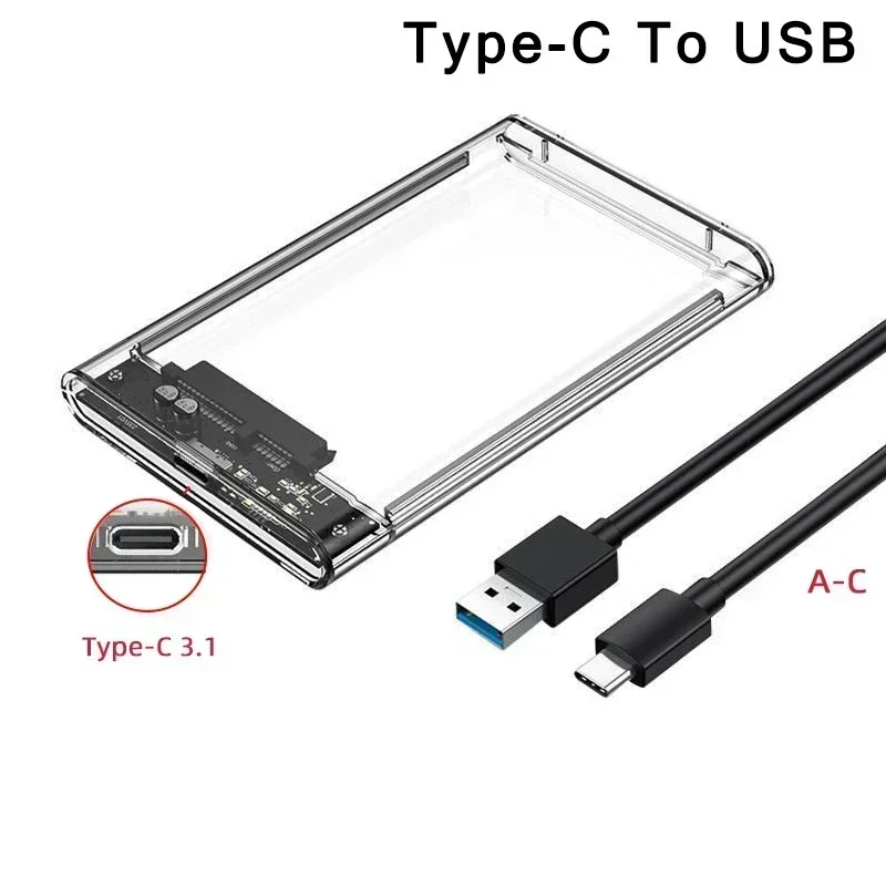 Obudowa dysku twardego USB 3.0/Typ C 2,5 cala SATA SSD Zewnętrzna obudowa dysku twardego z prędkością transferu 5 Gb/s Przezroczyste pudełka na dyski twarde Bez narzędzi: Beżowy