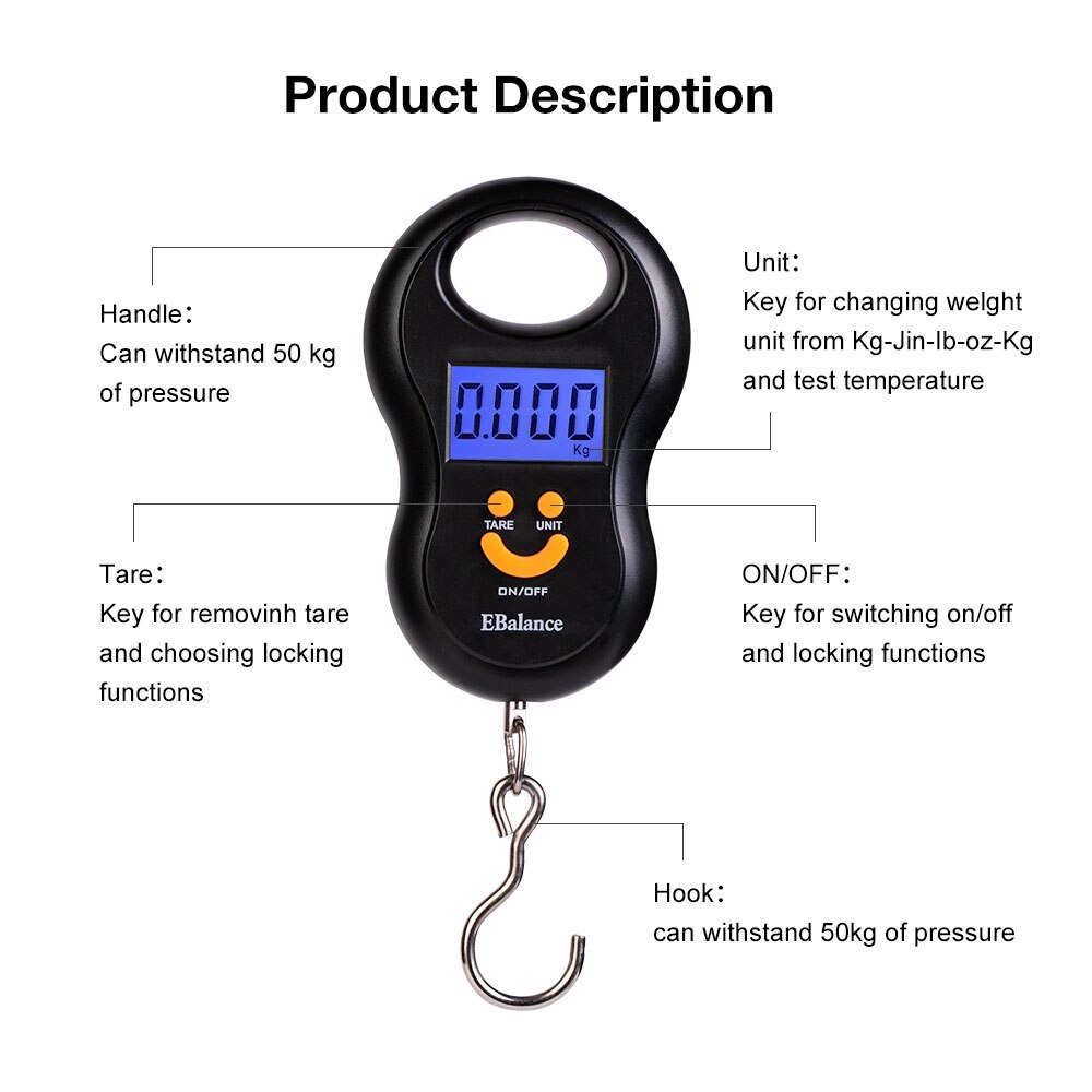 Mini balance numérique pour la pêche, balance pour les bagages de pêche, pesage des bagages, grille en acier, outil de poids pour la cuisine, 50kg x 10g