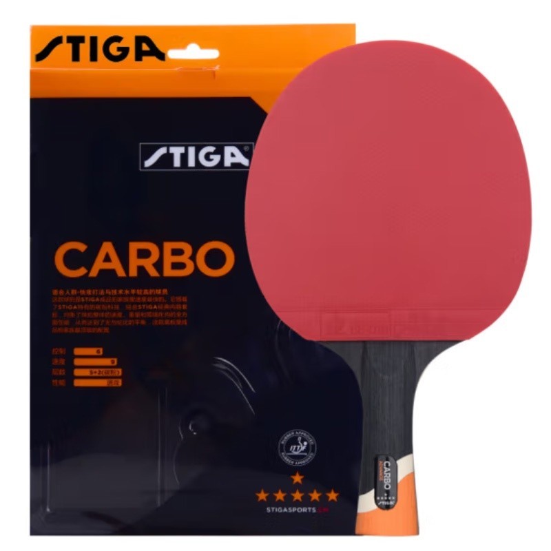 Original STIGA 6-Star Table Tennis Racket 5+2 Carbon Ping Pong Paddle with Rubber 6 STAR Carbon Ping Pong Bat Set: WHITE