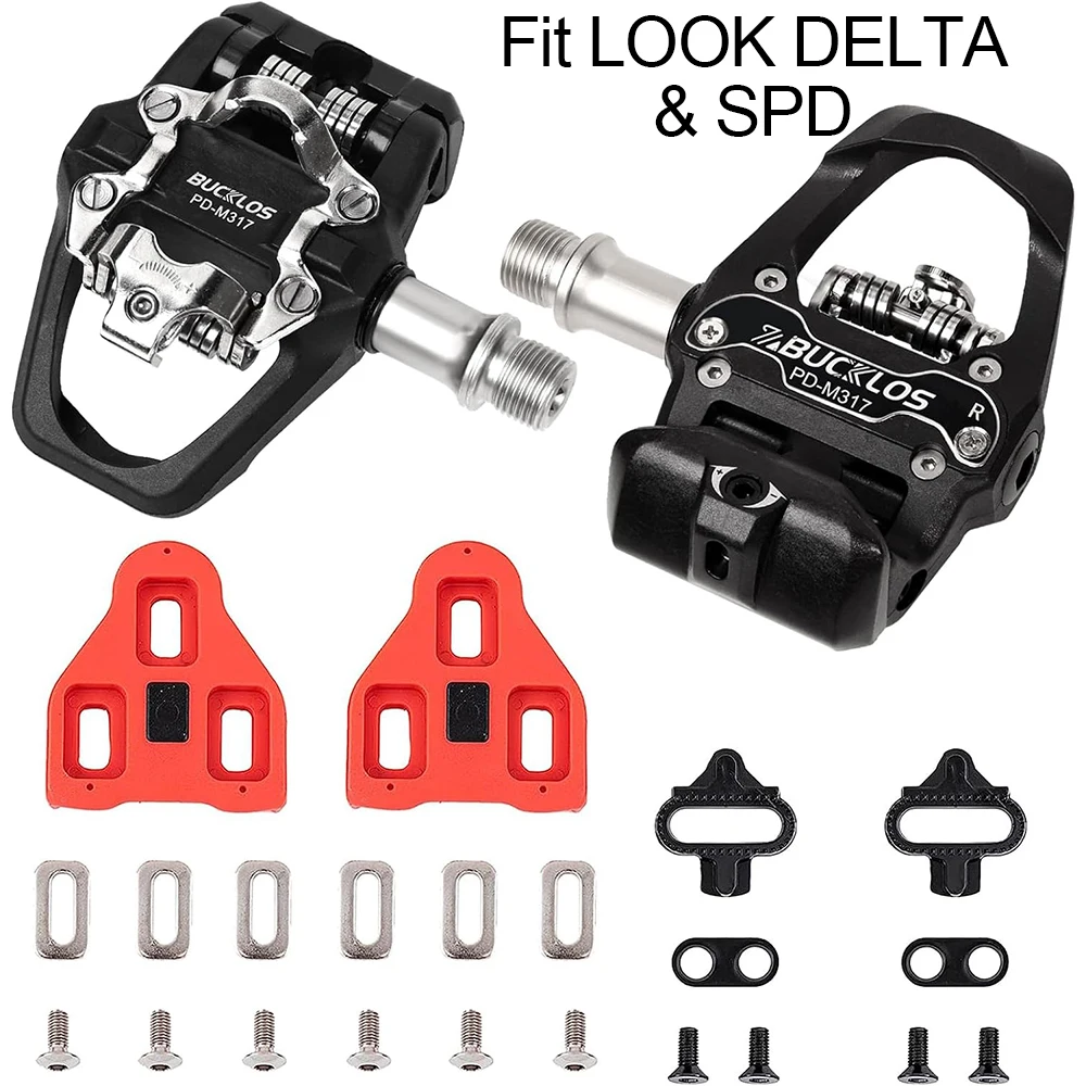 BUCKLOS para SPD/LOOK DELTA Pedal de bicicleta de doble función Pedal de bloqueo automático pedales de bicicleta de montaña de carretera con tacos de bicicleta: Morado
