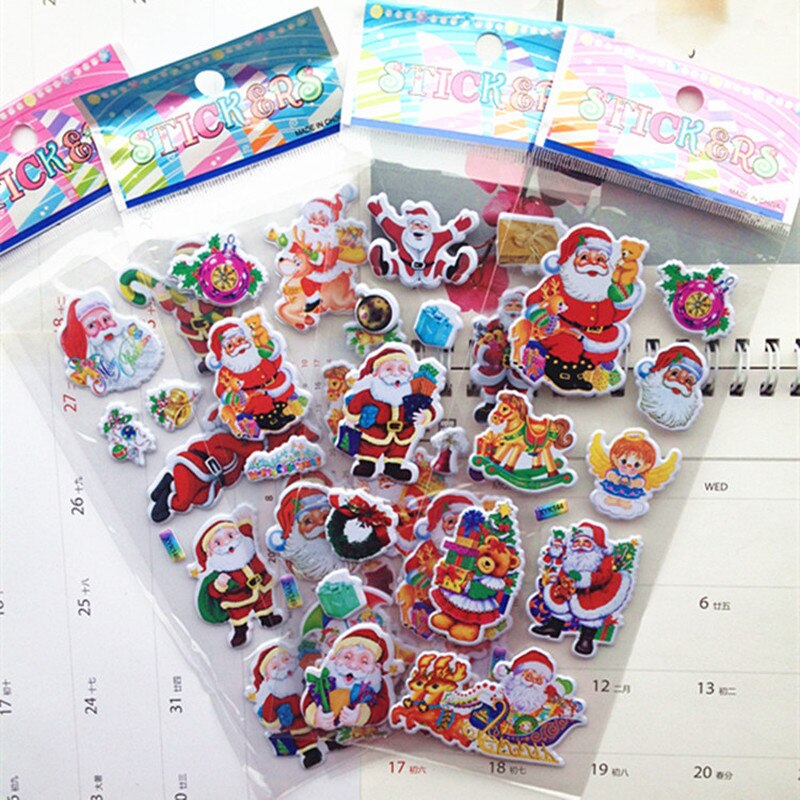 1/5Pcs Christmas 3D Carton Merry Christmas Puffy Stickers Bubble Sticker Santa Claus Xmas Decor for Kids