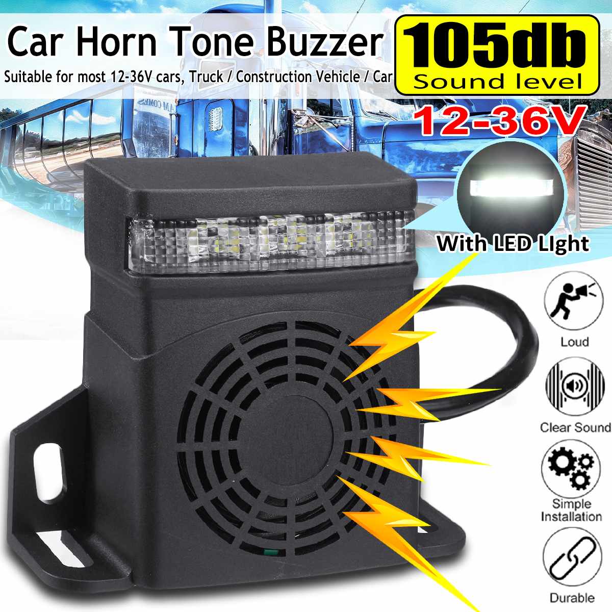 2pcs 12V-36V Universal Loud Sound Car Truck Horn Auto Reversing Buzzer Horn Speaker Amplifier