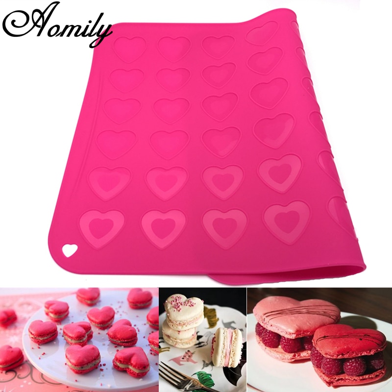 Aomily Silicone Dough Mat Bakeware 40*30cm Macaron 42 Heart Shaped Pastry Oven Pasta Baking Sheet Tray Liner Mat Cake Pad