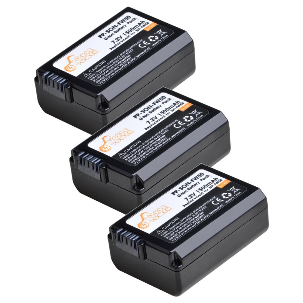 Batería NP-FW50 NP FW50 de 1500mAh y cargador Dual LCD para Sony Alpha a6500, a6300, a6000, a5000, a3000, NEX-3, a7R: 3 battery
