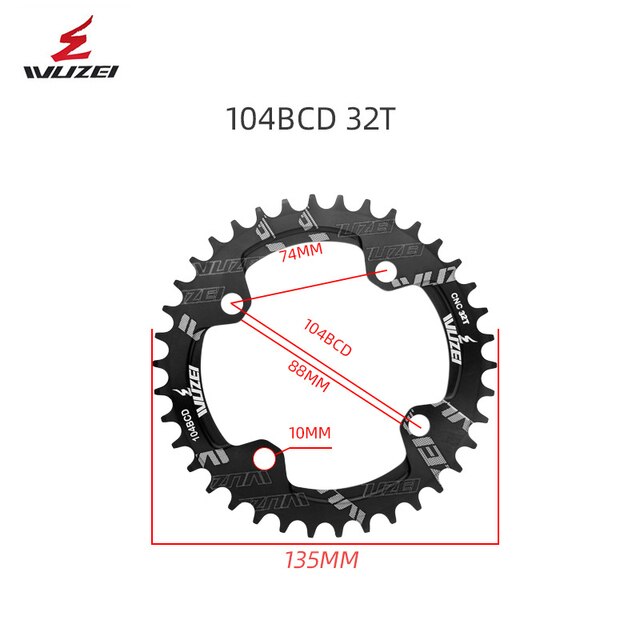 WUZEI Fahrrad Kettenblatt 30T 32T 34T 36T 38T 40T 42T 44T 46T 48T 50T 52T Kette Rad 104BCD Rabatt MTB Single Geschwindigkeit: 32T