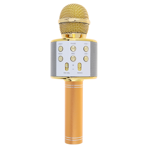 WS858 Bluetooth Wireless Microphone Handheld Hifi Speaker Microphone Karaoke KTV Singing Recorder Mic Music Player: Gold
