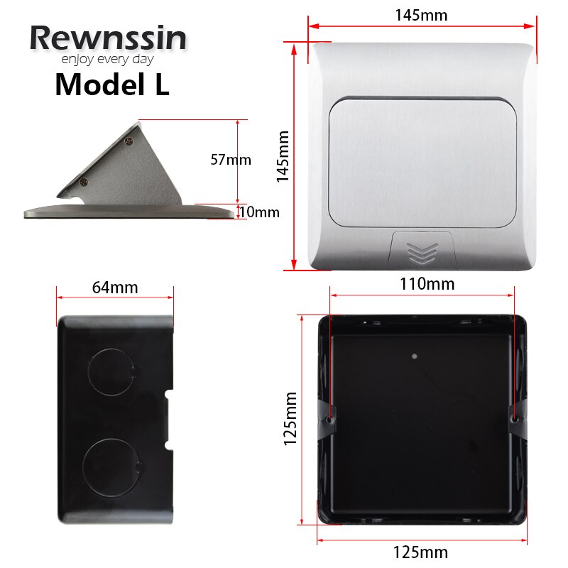 Universal Socket With USB Charging Port Fast Pop-Up Floor Outlet 2 Way Power Adapter Aluminum Alloy Material Office 16A Black