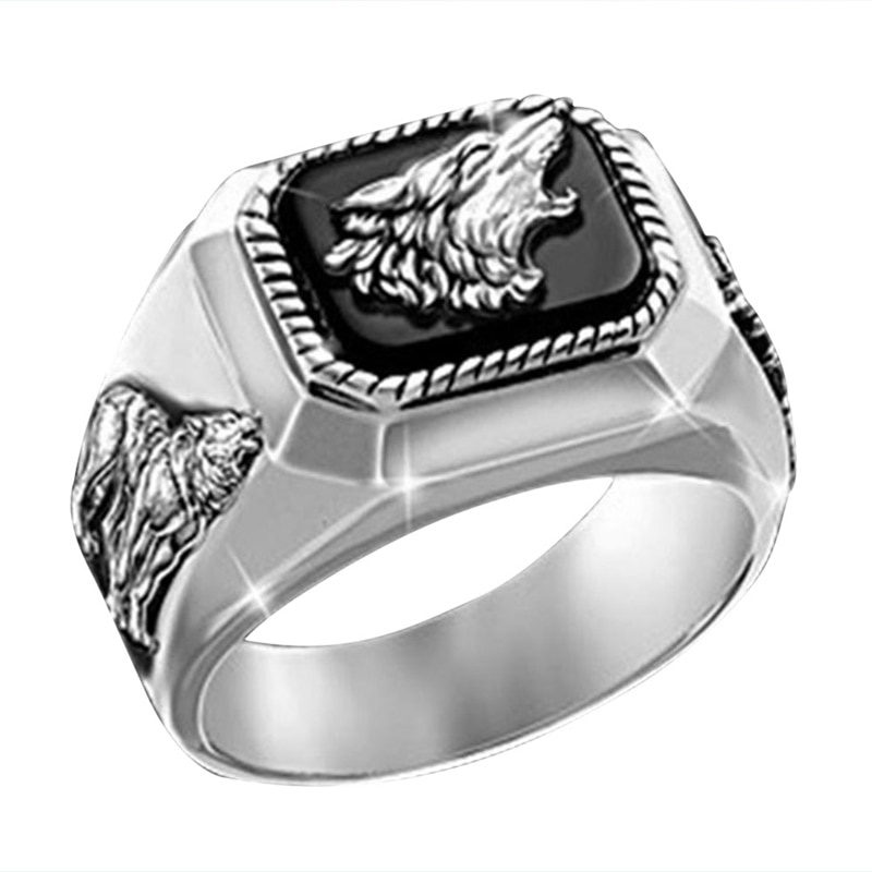 Moda vintage prata cor criativa lobo anel de afirmação masculino punk lobo cabeça biker anéis para mulher boho jóias