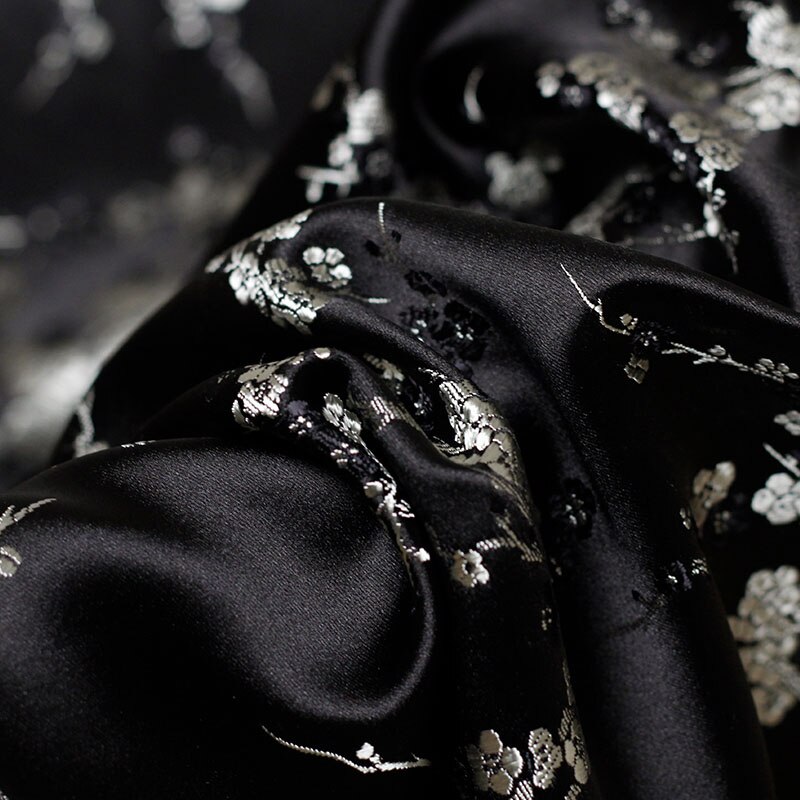 The Cloth Chinese Style’s Cheongsam Black Plum Blossom Tapestry Satin Garment Materials Spring DIY clothes fabrics: 0.5m
