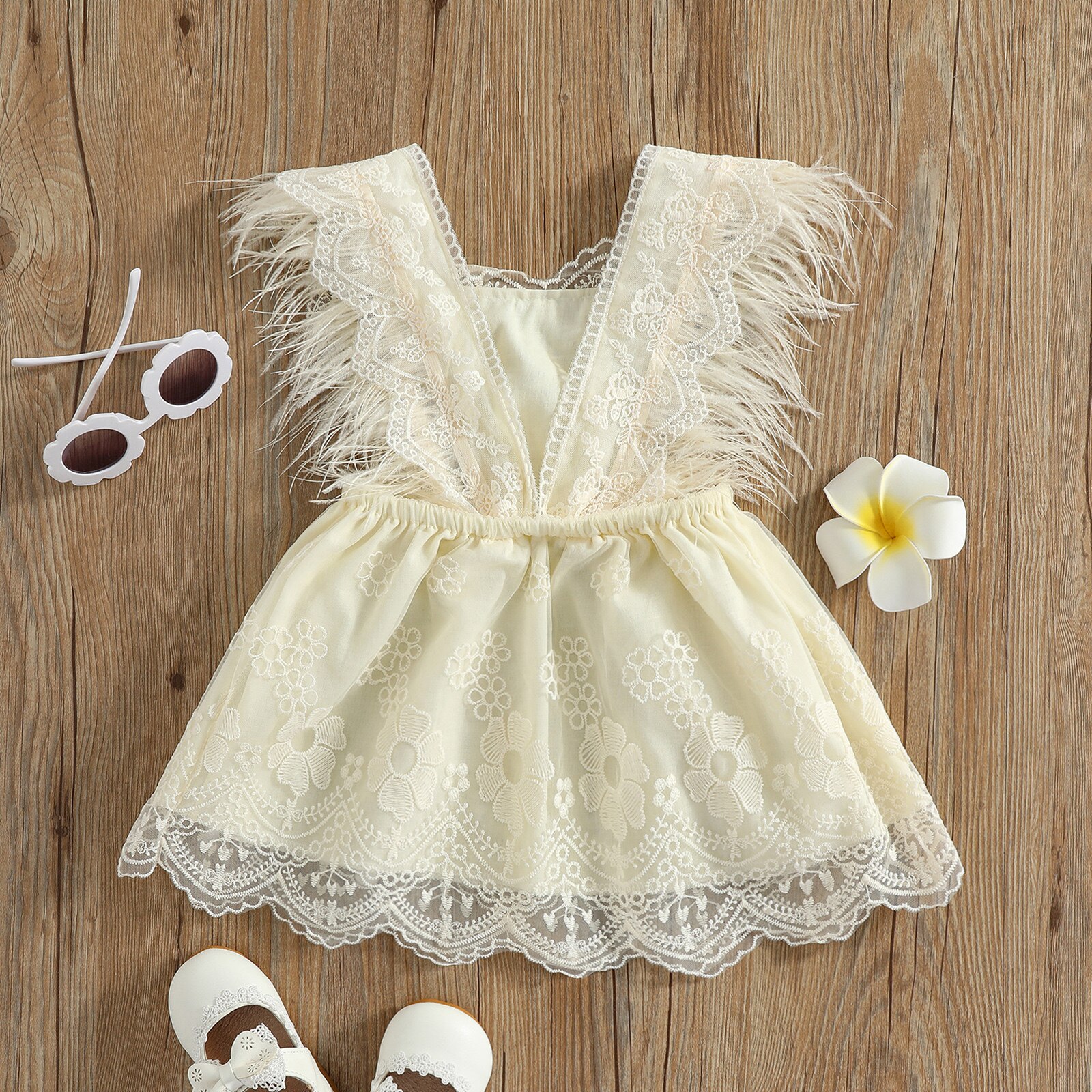 Summer Toddlers Girls Princess Lace Sleeveless Crochet Pattern Dress Decoration Short Dress Clothes 6M-4Y