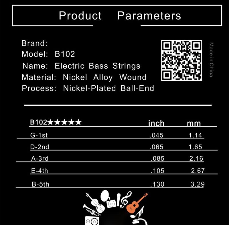 IRIN B102 Elektrische Bass Saiten Stahl Kern Nickel Wunde Nickel-Überzogene Ball-Ende 1st-5th(.045-.130)