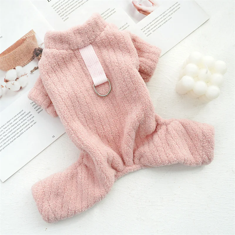 Macacão de lã coral para cães, cor sólida, roupas de inverno para cachorro, pijama macio, roupas térmicas para cães pequenos, gatos, fantasia para animais de estimação: XS / Rosa