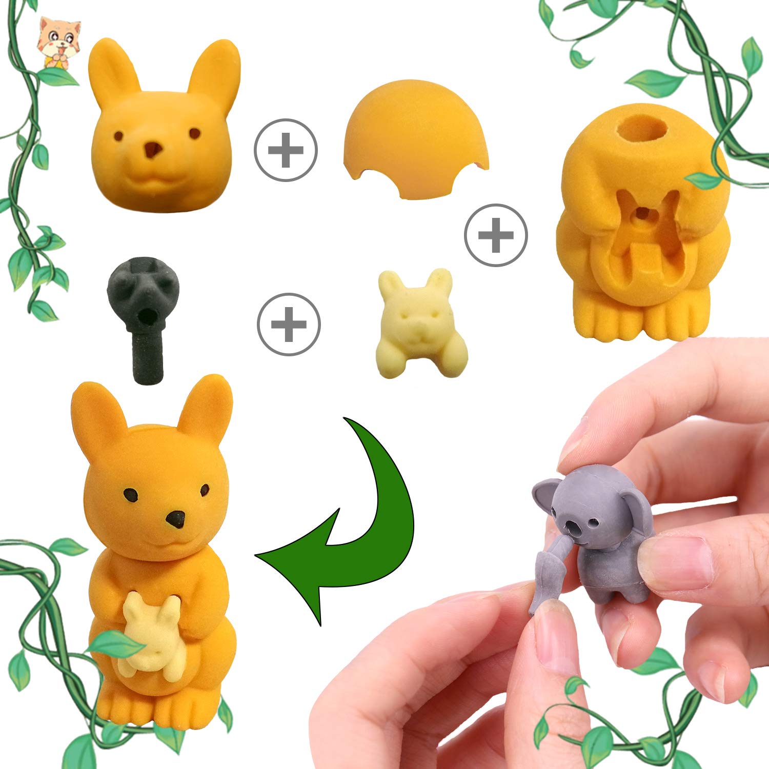 70PCS Animal Eraser Puzzle Erasers for Kids Classroom Party Favors Prizes Cute & Novelty Animal Pencil Erasers