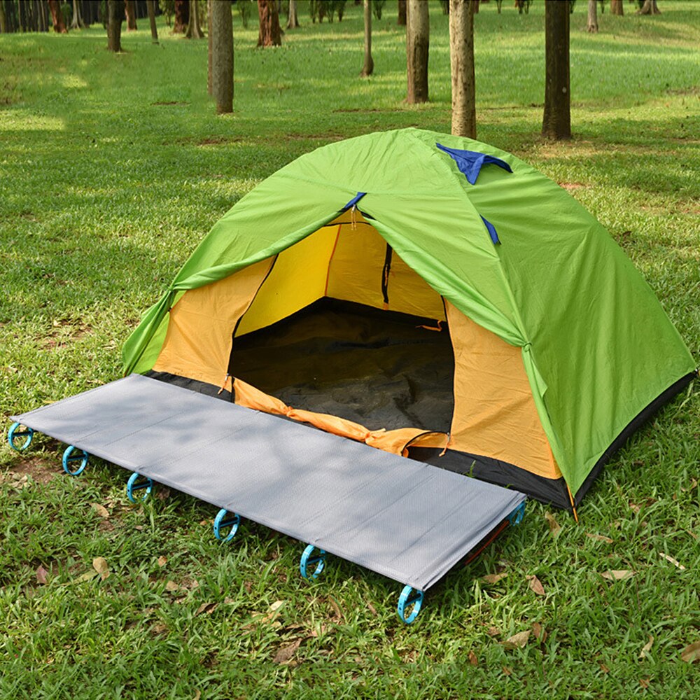 Folde enkelt camping seng rejseseng telt seng aluminiumslegering metalramme udendørs bærbar camping fiskemåtte senge